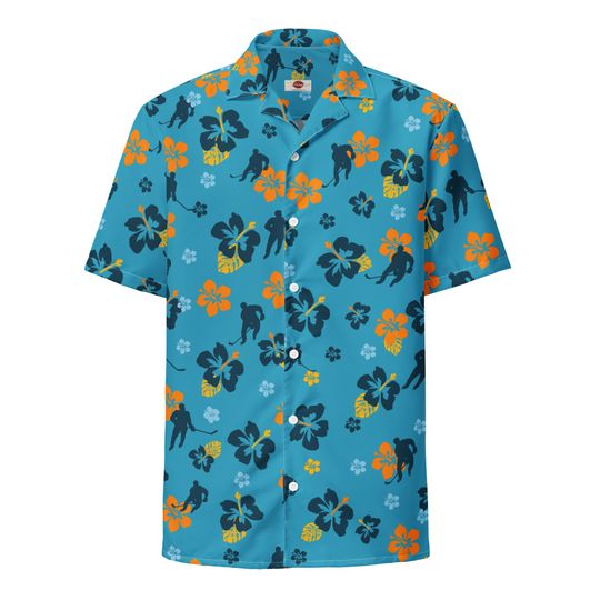 Discover Unisex Hawaiian Hockey Shirt with Floral and Hockey Design, Button Front
