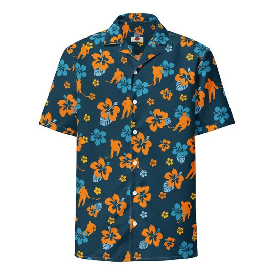 Discover Unisex Hawaiian Hockey Shirt with Player Design, Button Front, Perfect Gift for Dads, Brothers, Uncles
