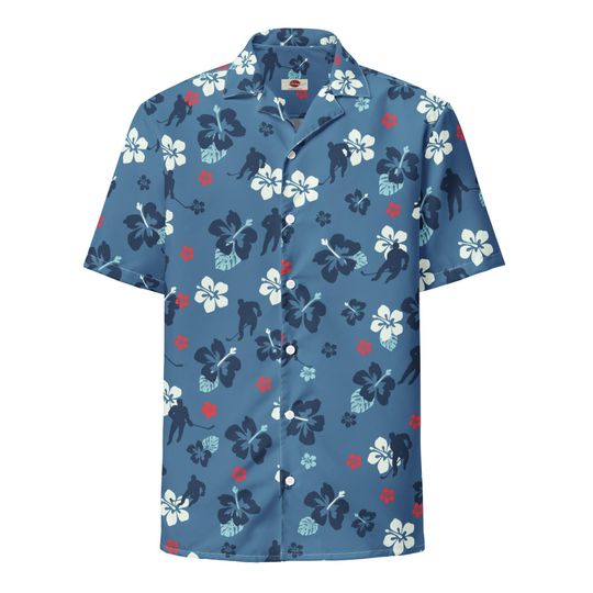 Discover Unisex Hawaiian Hockey Shirt with Player Pattern, Button Front, Ocean Rink Design