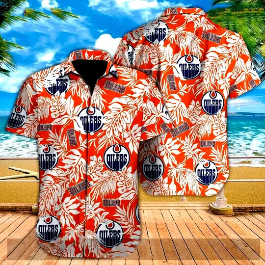 Discover Edmonton Oilers Hawaiian Shirt Tropical Leaves For Fans Aloha Shirt Hockey Team