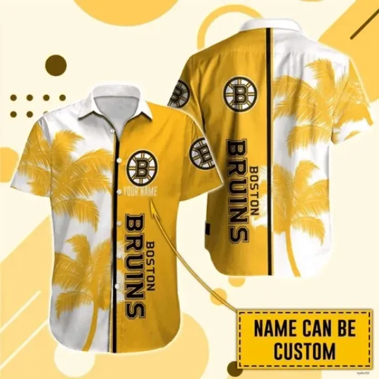 Discover Personalize Boston Bruins Golden Palm Hawaiian Shirt Cool Aloha Shirt For Summer