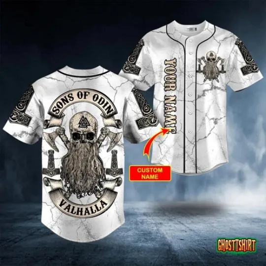 Discover Son of Odin Valhalla Viking Axe Skull Custom Baseball Jersey