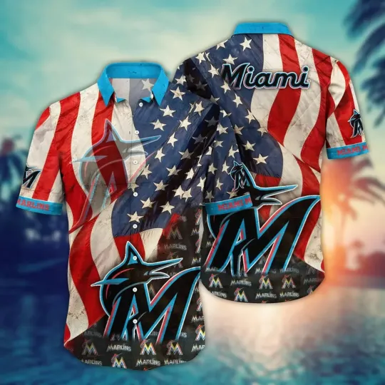 Discover Miami Marlins American Pride Hawaiian Shirt, Gift for Fan