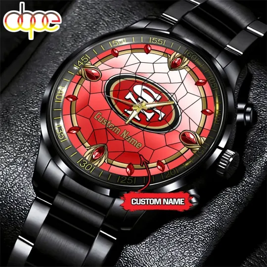 Discover Custom San-Francisco Team 49erss Stained Glass Art Black Stainless Steel Watch