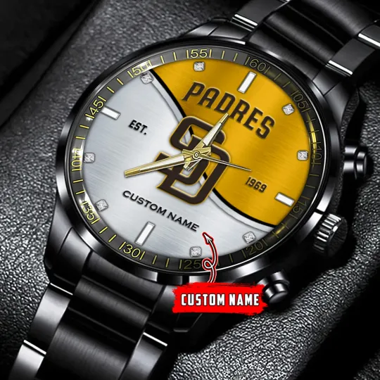 Discover San Diegos Team Padres Bi Color  Baseball Black Stainless Steel Watch