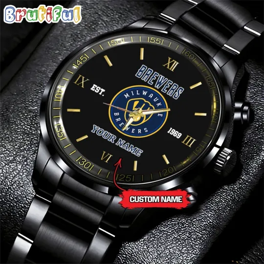 Discover Custom Milwaukees Team-Brewers Classic Baseball Black Stainless Steel Watch
