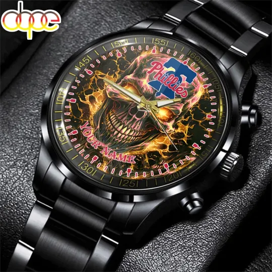 Custom Philadelphias Team Phillies Baseball Skull Stainless Steel Watch