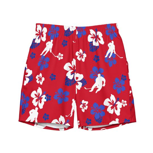 All American Assist Men's Swim Trunks with Patriotic Hawaiian Hockey Design