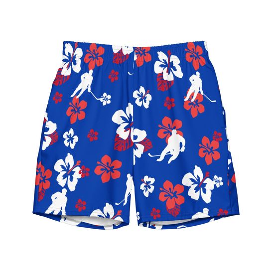 Empire Ice Men's Swim Trunks Royal Blue Hawaiian Hockey Design