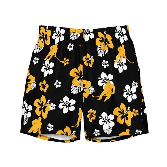 Men's Hockey Swim Trunks with Boston Bruins Hawaiian Design