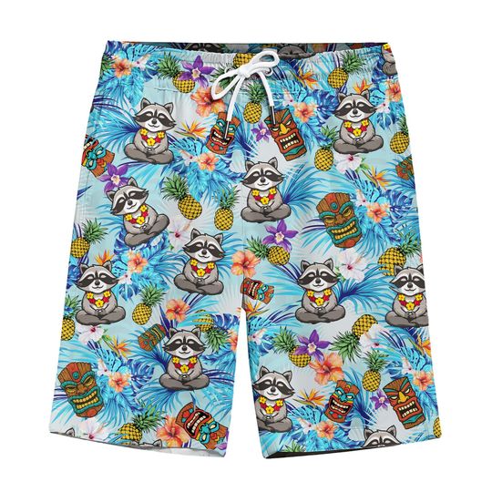 Discover Tropical Racoon Meditating Hawaiian Shorts For Men  Tiki Floral Pineapple Mens Shorts  Funny Raccoon Beach Shorts  Alien Gift for Him