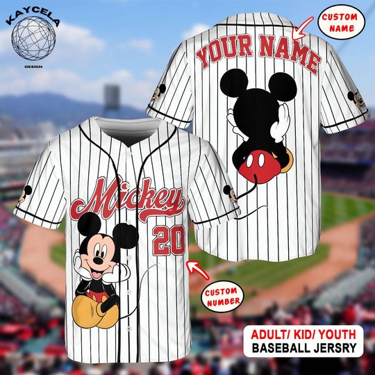 Discover Personalize Disney Vintage Mickey Mouse Smile Jersey, Custom Adult Youth Kid Baseball Jersey, Custom Disney Birthday Gift