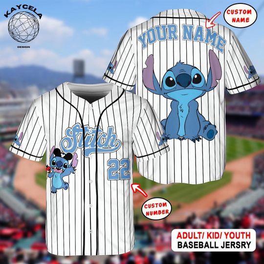 Custom Disney Lilo and Stitch Stitch Baseball Jersey, Gift for Kids, Disney Birthday Gift, Gift For Baseball Fans