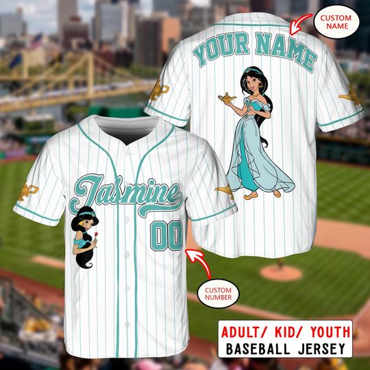 Discover Custom Disney Princess Jasmine Aladdin Simple, Custom Name Disney Game Day Kid Adult Jersey, Gift For Baseball Fan Disney Princess Matching