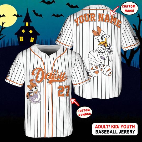 Custom Disney Daisy Halloween Baseball, Custom Kids Youth Adult Disney Baseball Jersey Sports Outfits Cute Gifts For Fan Disney
