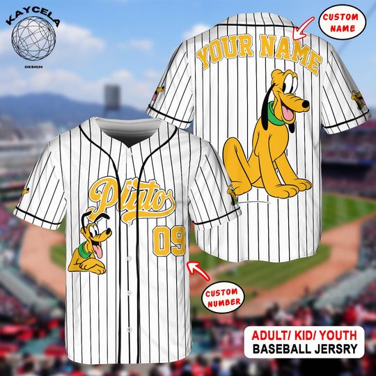 Discover Custom Disney Pluto Dog Baseball Jersey, Custom Kid Youth Adult Disney Jersey, Pluto Disneyland Trip Gift for Sport Fans, Birthday Boy Tee