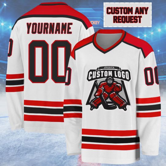 Custom Men's Hockey Jersey with Team Logo, Personalized Name and Number, Ice Hockey Uniform for Men, Women, Youth