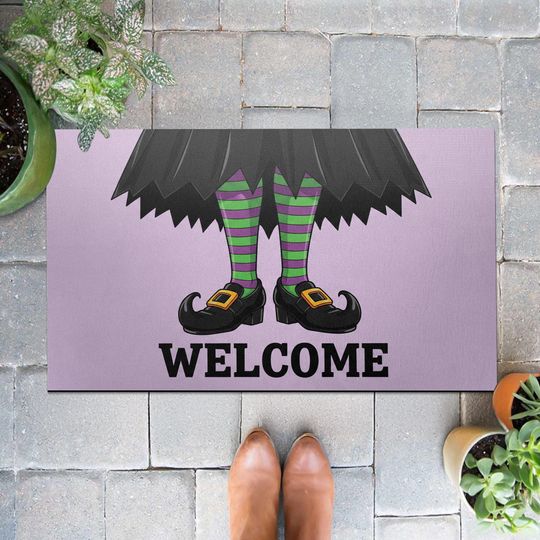 Witch Legs Welcome Mat, Spooky Halloween Doormat, Pointy Witch Shoes, Cute Witchy Decor, Striped Stockings, Fall Entryway Decor
