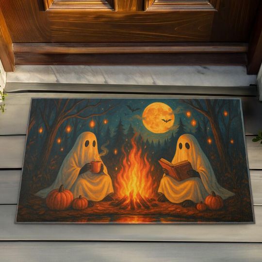 Discover Ghost Campfire Halloween Doormat, Spooky Front Porch Rug, Fall Entryway Decor, Haunted House Welcome Mat, Autumn Outdoor Decoration