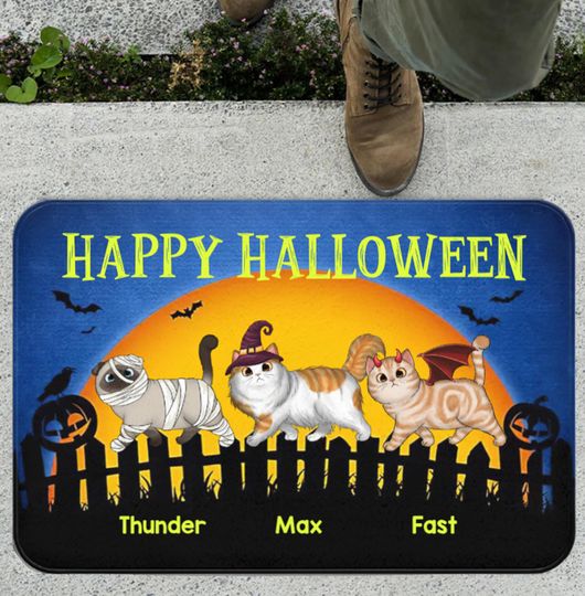 Discover Personalized Halloween Cat Doormat, Halloween Decor, Fall Porch Decor, Spooky Season, Autumn Decor, Halloween Doormat, Witchy Doormat