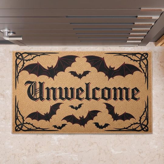 Discover Unwelcome Bat Doormat, Gothic Halloween DoorMat, Spooky Season Welcome Rug, Haunted House Outdoor Decor