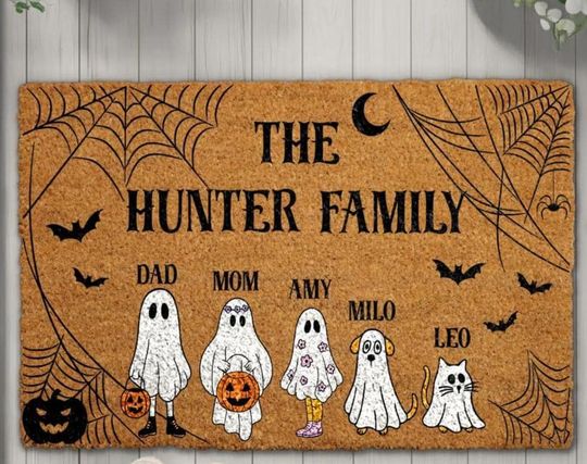 Personalized Halloween Doormat, Custom Family Name Welcome Mat, Spooky Front Door Decor, Fall Housewarming Gift