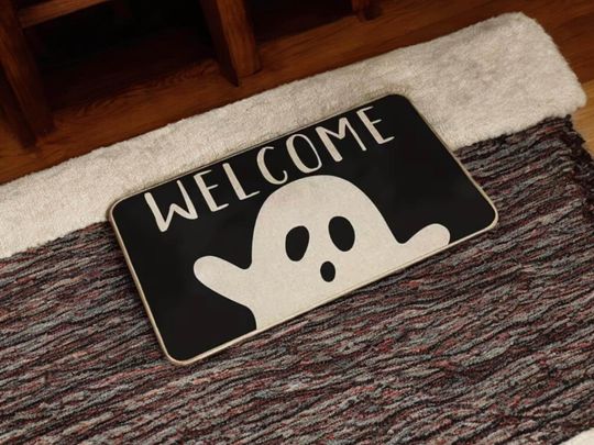 Discover Halloween Ghost Welcome Doormat  Non-Slip Floor Mat for Entryway, Kitchen, Hallway, or Bathroom, Spooky Cute Decor Rug