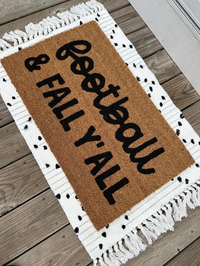Discover Football and fall yall doormat, football gift, fall doormat, pumpkin doormat, boo, autumn doormat cute doormat, Halloween porch decor
