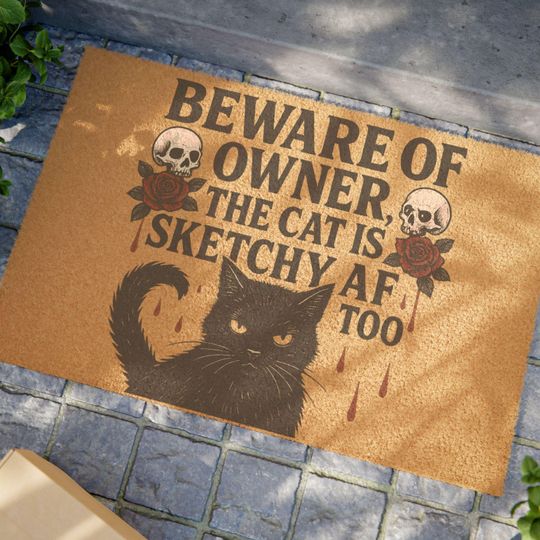 Discover Funny Cat Doormat: "Beware of Owner" Coir Fiber Welcome Mat