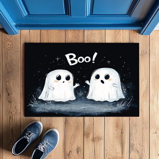 Discover ghost doormat, halloween doormat, handmade mat, small area rug, frontdoor mat, spoky doormat, custom doormat, non slip mat, gift home T-8