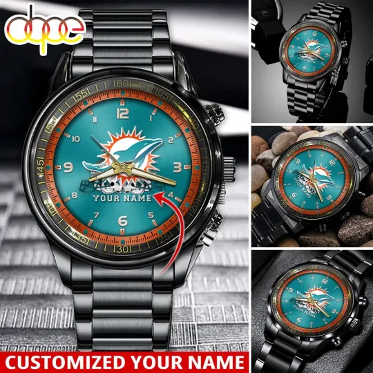 Custom Miamis Team Dolphins Sport Stainless Steel Watch