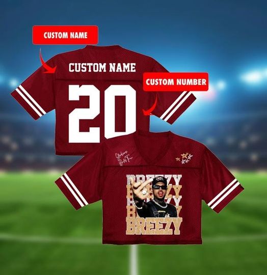 Personalized Chris Brown Tour Crop Top Football Jersey, Custom Breezy Bowl 2025 Shirt, R&B Concert Merch, Unisex Shirt, Fan Gift