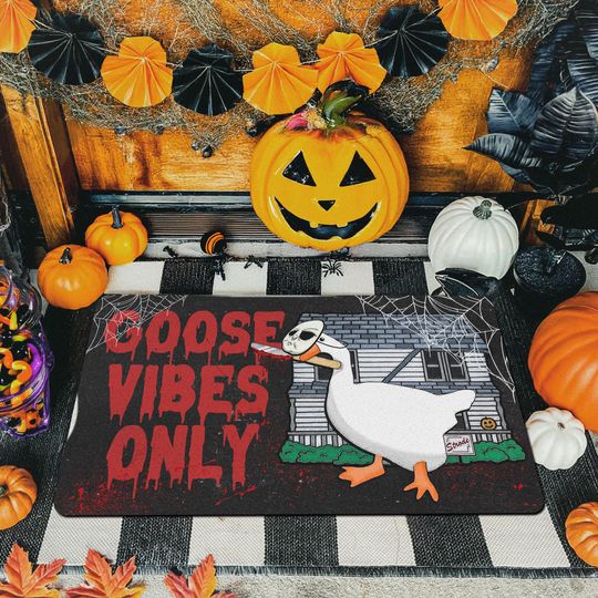 Discover Goose Vibes Only Halloween Doormat  Funny Scary Goose Welcome Mat  Spooky Animal Lover Porch Decor