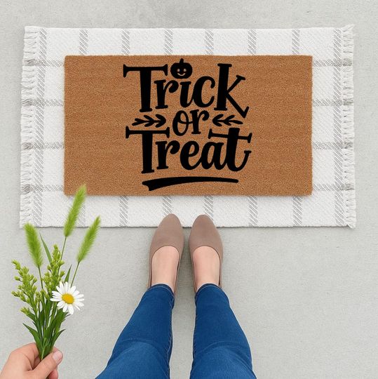 Trick or Treat Doormat  Halloween Coir Welcome Mat  Spooky Entry Rug for Porch  Funny Fall Decor for Front Door  Autumn Outdoor Mat