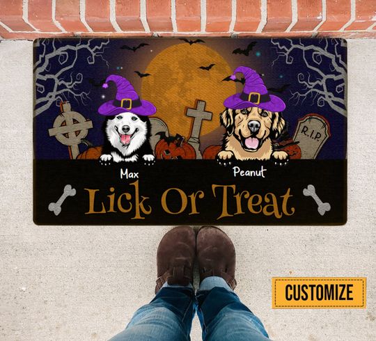 Discover Lick or Treat, Halloween Dog Doormat, Halloween Decor, Fall Porch Decor, Spooky Season, Autumn Decor, Halloween Doormat, Witchy Doormat