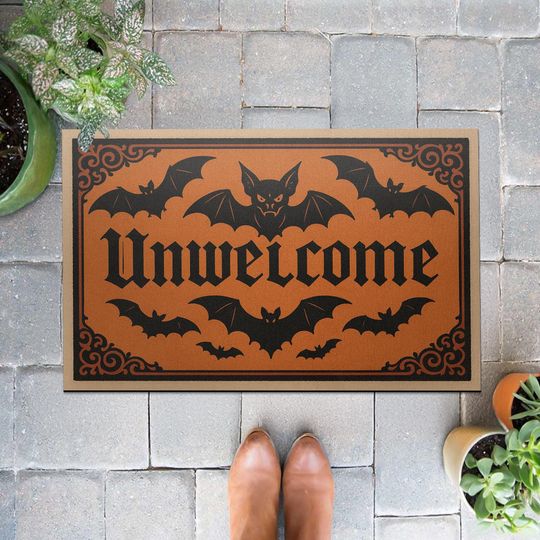 Discover Unwelcome Halloween Doormat, Funny Bat Door Mat, Gothic Front Porch Decor, Spooky Entrance Rug, Creepy Welcome Mat