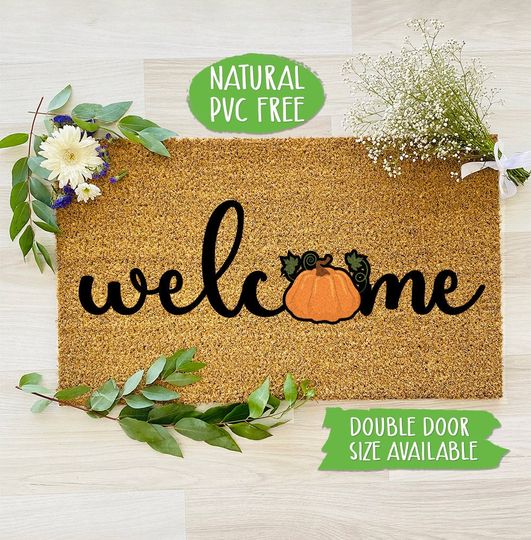 Discover Welcome Pumpkin Halloween Fall Doormat, Halloween Decor,  Welcome Mat Farmhouse Outdoor Rug Custom Doormat, Housewarming Gift CC250