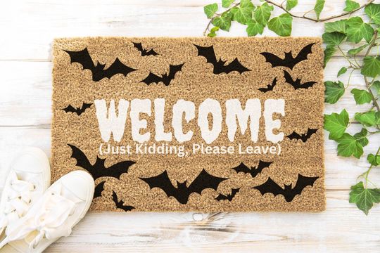 Discover Funny Halloween Doormat, Bat Welcome Mat, Doormat with Bats, Welcome Doormat for Halloween, Halloween Home Decor, Mat for front door