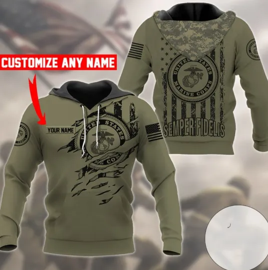 Discover Personalized Olive Green Marine Corps 3d All Over Print Hoodie , Gift for Fan