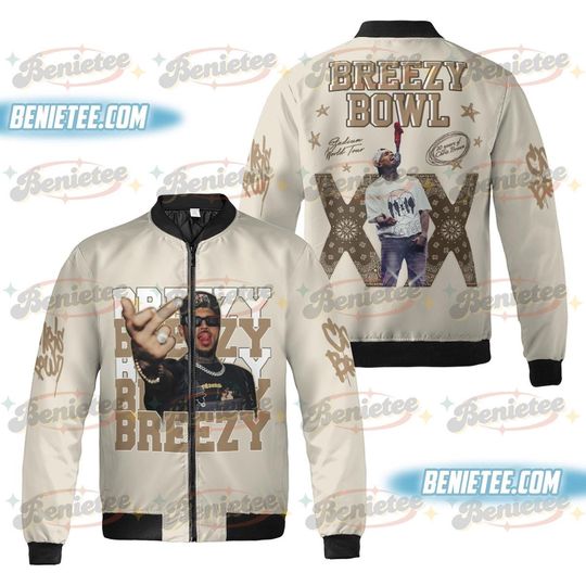 Discover Retro Chris Brown Concert 2025 Jacket For Men, Breezy Bowl XX Tour Bomber Jacket, Music Tour Y2k Streetwear Jacket
