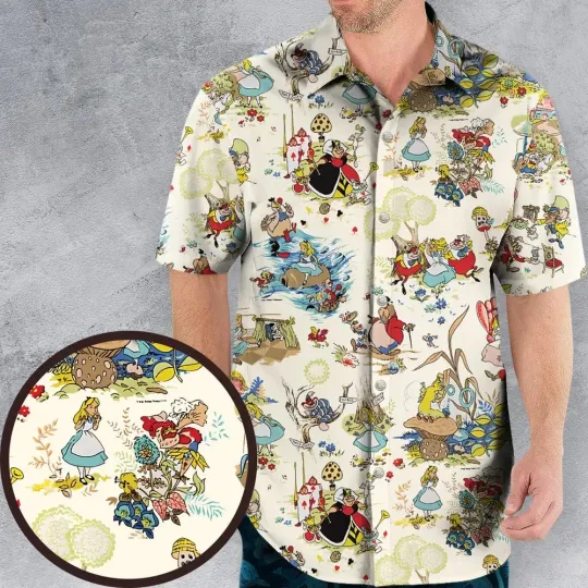 Discover Alice In Wonderland Pattern Hawaiian Button Down Shirt
