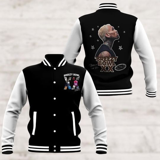 Discover Breezy Bowl XX Baseball Jacket, Chris Brown Men’s College Jacket, Breezy Bowl Tour 2025 Outerwear