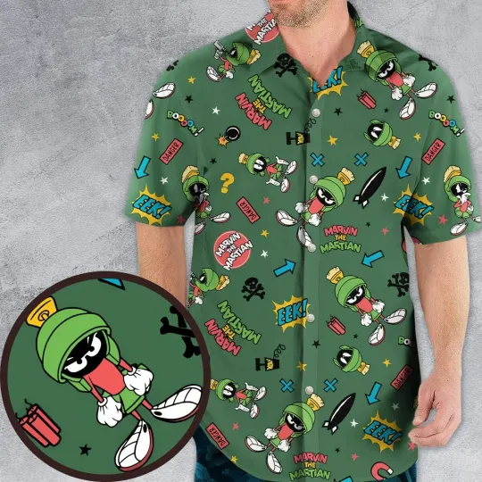 Marvin the Martian Hawaiian Button Down Shirt