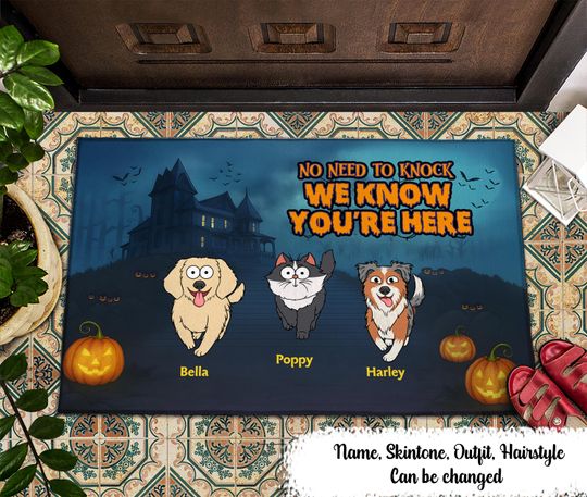 Discover Funny Pet No Need To Knock We Know You're Here - Personalized Doormat, Halloween Pet Doormat - Custom Dog Cat Welcome Mat, Halloween Decor