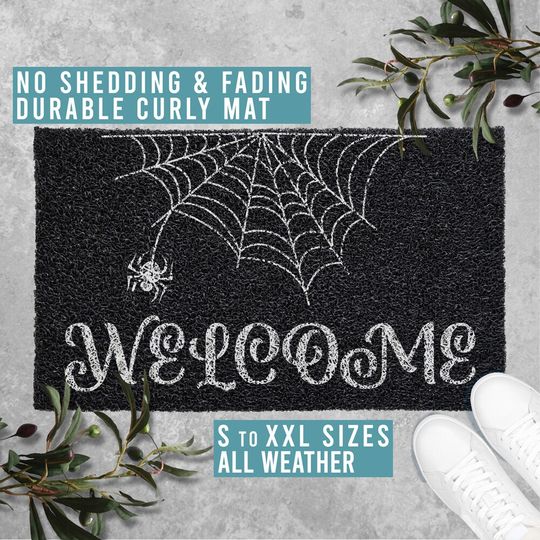 Discover Welcome Spiderweb Halloween Doormat, Halloween Decor, Funny Welcome Door Mat Housewarming Gift All Weather Durable Curly Mat SM0254