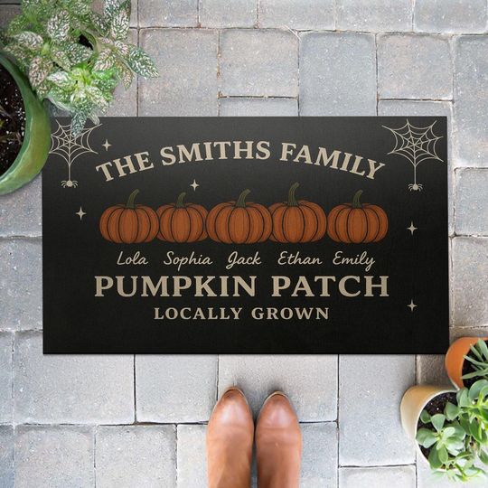 Discover Personalized Family Pumpkin Patch Doormat , Custom Fall Welcome Mat with Your Names, Door Decor, Pumpkin Doormat