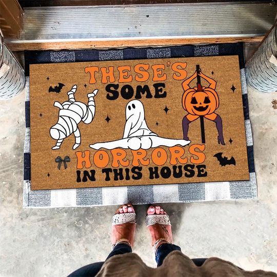 There's Some Horrors In This House Doormat, Funny Halloween Doormat, Funny Doormat, Halloween Door Mat, Welcome Mat, Funny Door Mat