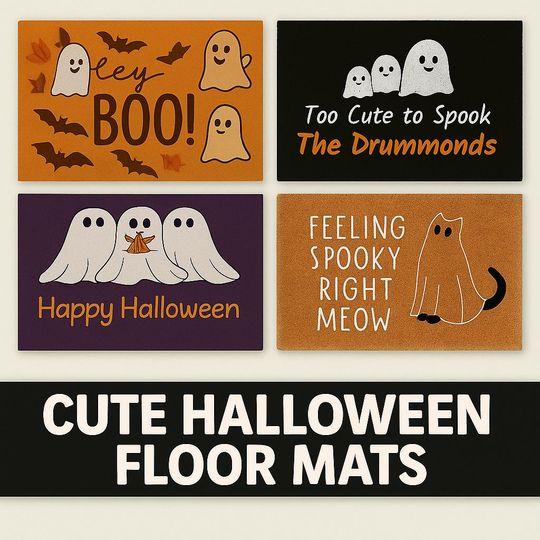 Discover Halloween Doormat | Funny, Cute & Spooky Fall Welcome Mats | Ghosts, Cats, Witches, Pumpkins | Personalized Autumn Door Decor