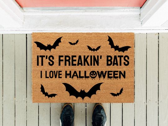 It's Freakin' Bats I Love Halloween Doormat | Funny Doormat | Housewarming Gift | Fall Doormat | Fall Autumn Decor | House Gift | Halloween