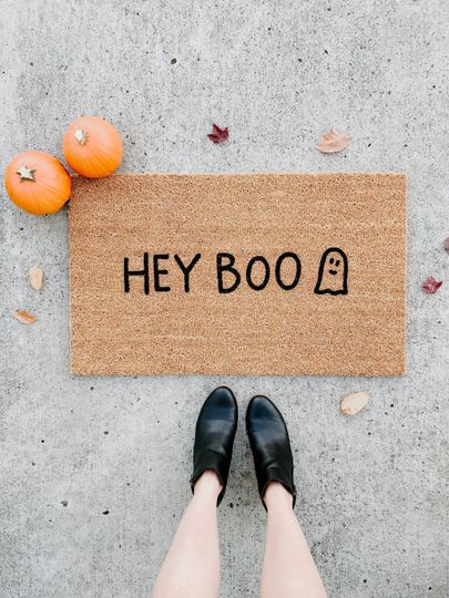 Discover hey boo doormat . halloween doormat . spooky welcome mat . fall decor . spooky outdoor decor . ghost decor . housewarming gift